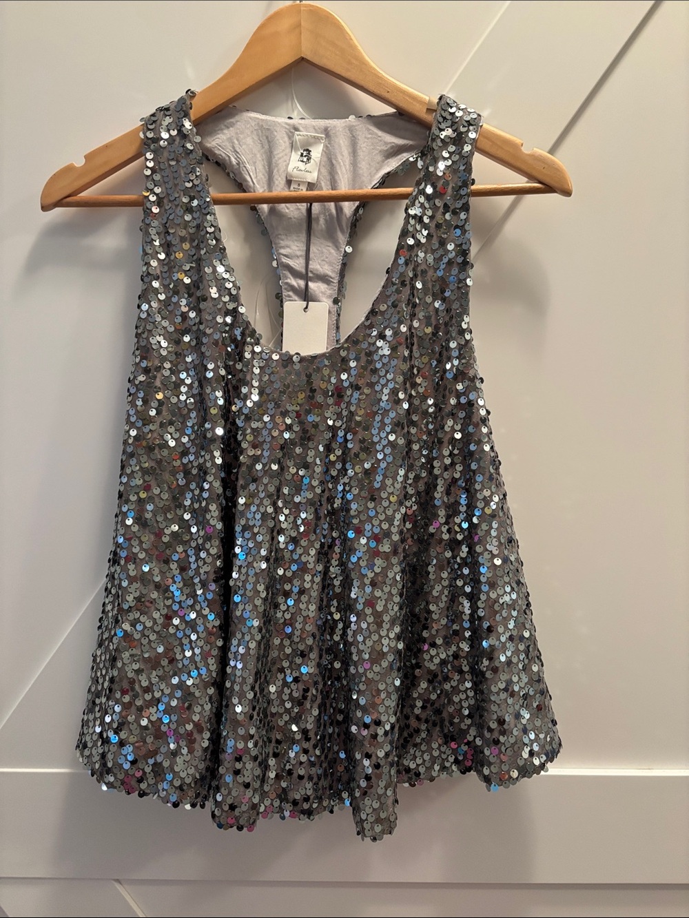 Sleeveless Silver Sequin Tank Top